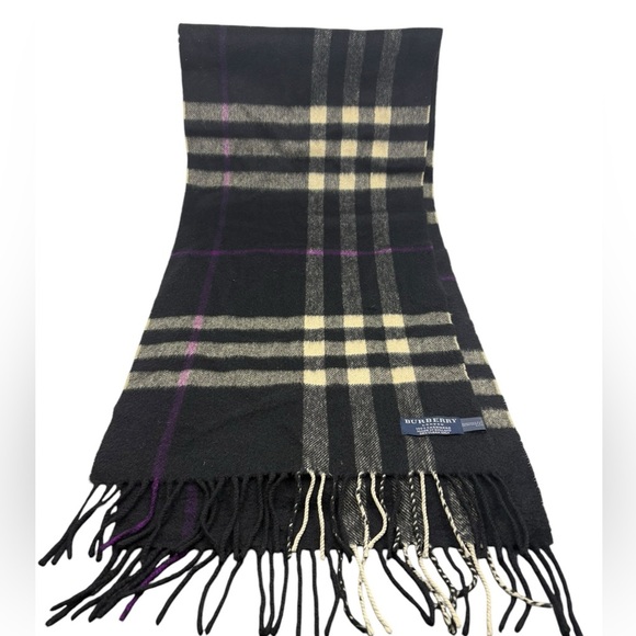 Authentic Burberry Black contrast check Cashmere Scarf - Picture 4 of 8